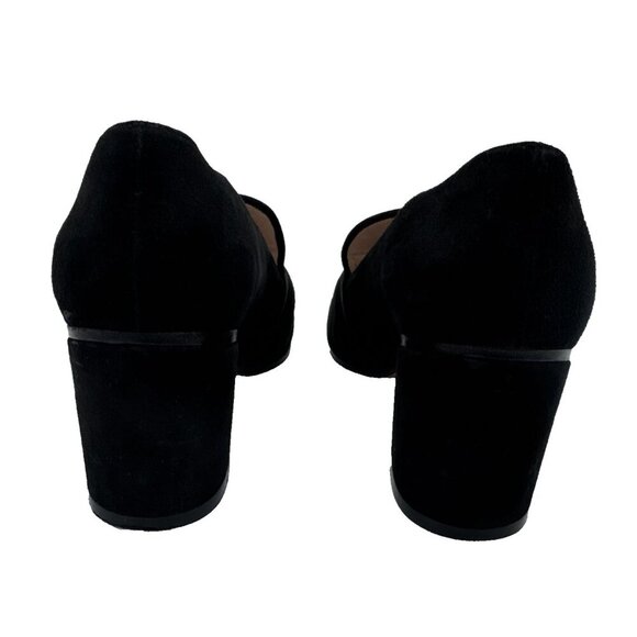 Stuart Weitzman Women The Preston Cylinder Pump Loafer Size 6 M black Suede Heel - Picture 7 of 16